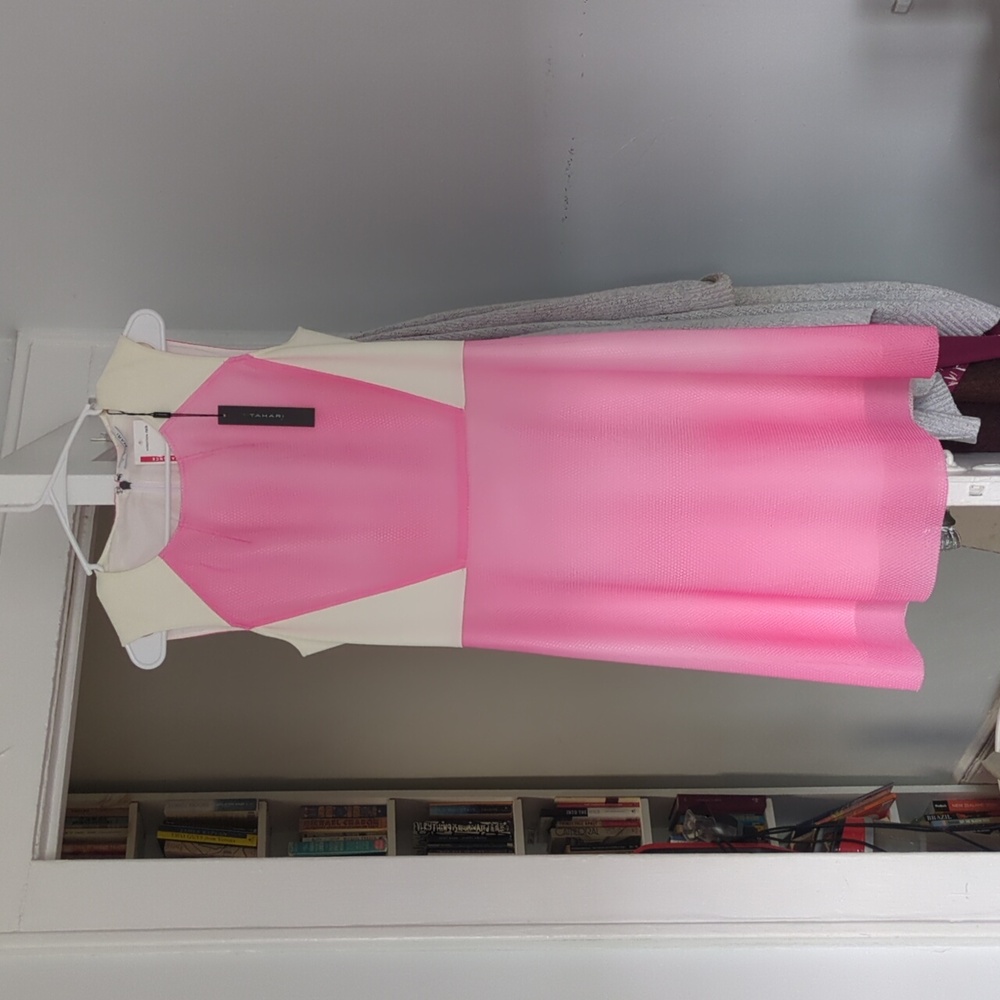 T Tahari Pink mesh and white fabric dress, New with tags